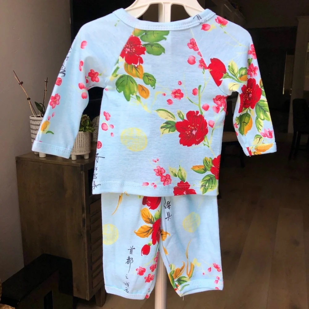 New 9Mo Kimono Set Blue Floral Infant Babies Baby Shower Gift Girls Infants Y2K